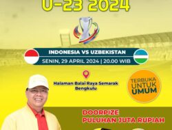 Gubernur Ajak Masyarakat Nobar Semifinal Piala Asia U-23, di Balai Raya Semarak Bengkulu